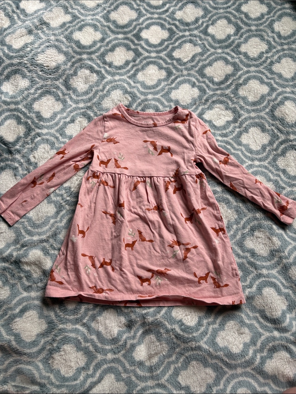 Carter’s Pink Fox Print Long Sleeve Toddler Dress Size 2T